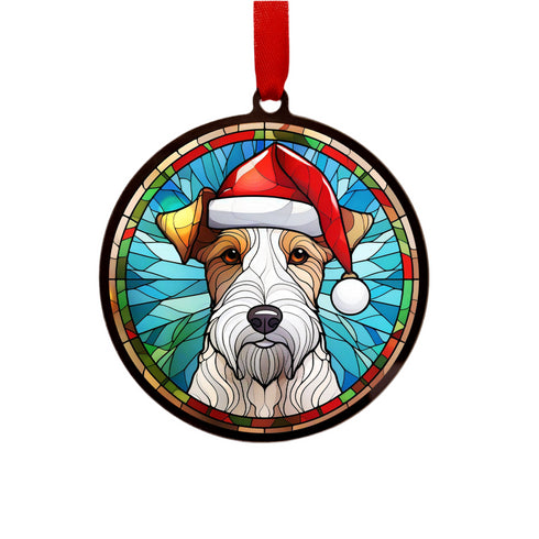 Fox Terrier in Santa Hat Suncatcher Decoration